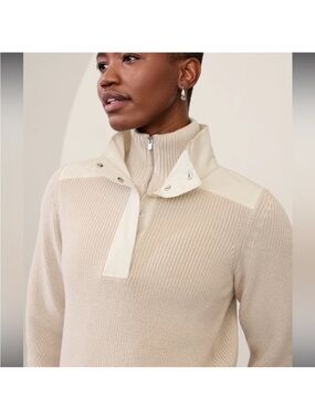 Athleta  Hanover Hybrid Cream Knit Zip-Neck Sweater